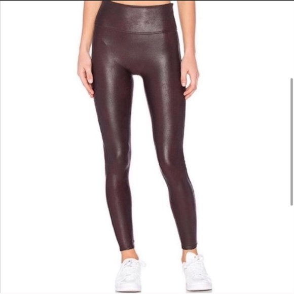 Spanx Assets Red Wine Faux Leather Leggings Small - Picture 2 of 14